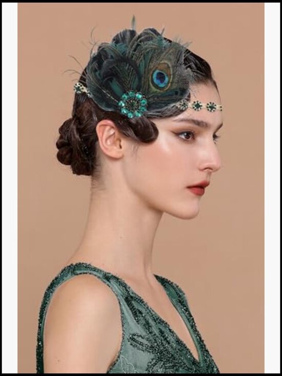 Flapper Headpiece Rhinestone Feather Hair Clip Roaring 20s Great Gatsby Party main image 5